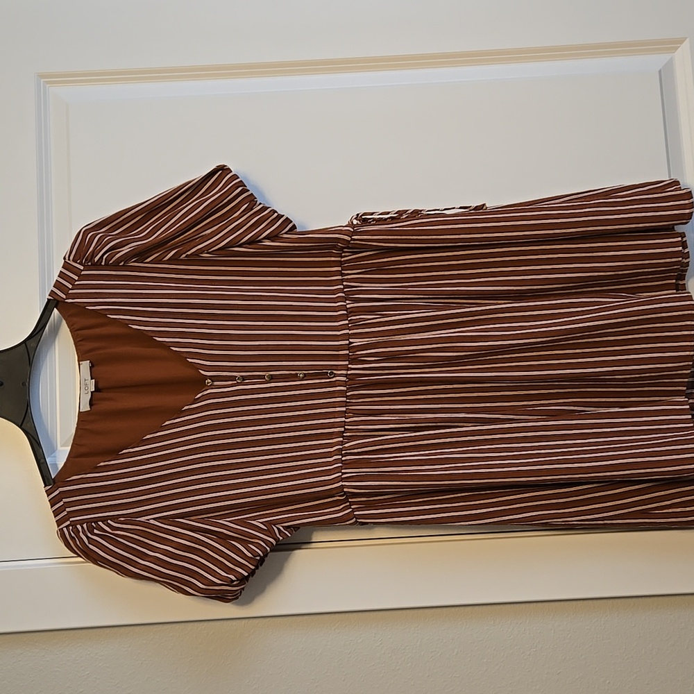 LOFT Rust and White Striped Dress